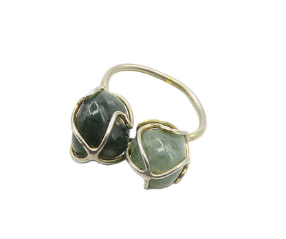 925 Silver  Vintage Shiny Wrapped Green Jasper Cocktail Ring Sz 9  RG19286
