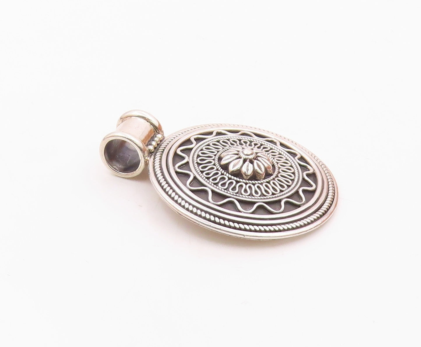 DOUG PAULUS 925 Silver  Vintage Floral Swirl Pattern Round Pendant  PT19708