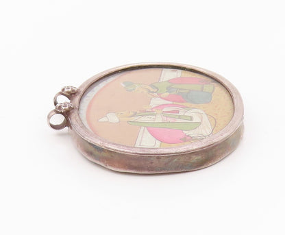 925 Sterling Silver  Vintage Antique Hookah Scene Oval Pendant  PT15679