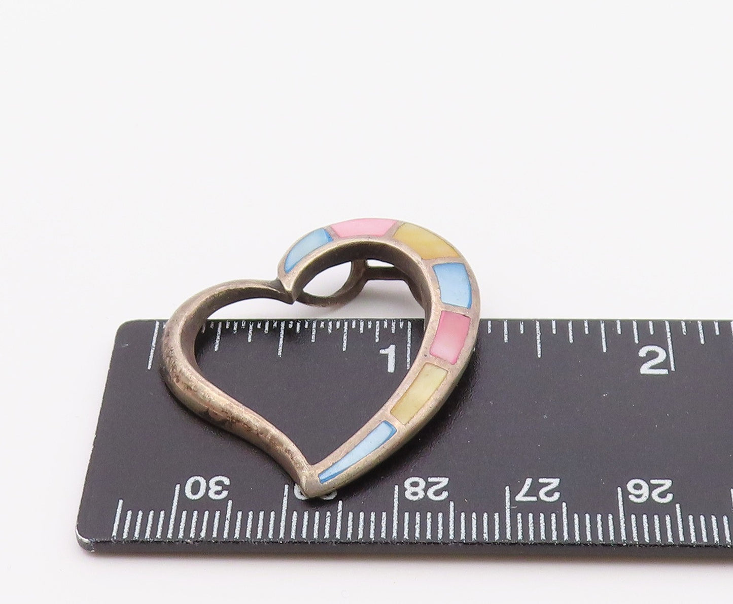 925 Sterling Silver  Vintage Mother Of Pearl Open Love Heart Pendant  PT19959