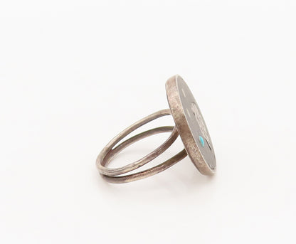 MEXICO 925 Sterling Silver  Vintage Antique Etched Round Ring Sz 5.5  RG26792