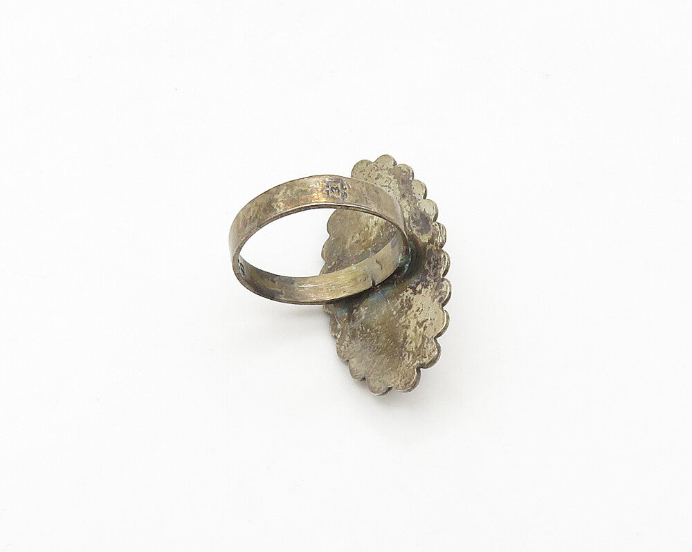 MEXICO 925 Silver  Vintage Tiger's Eye Floral Cocktail Ring Sz 7  RG17453