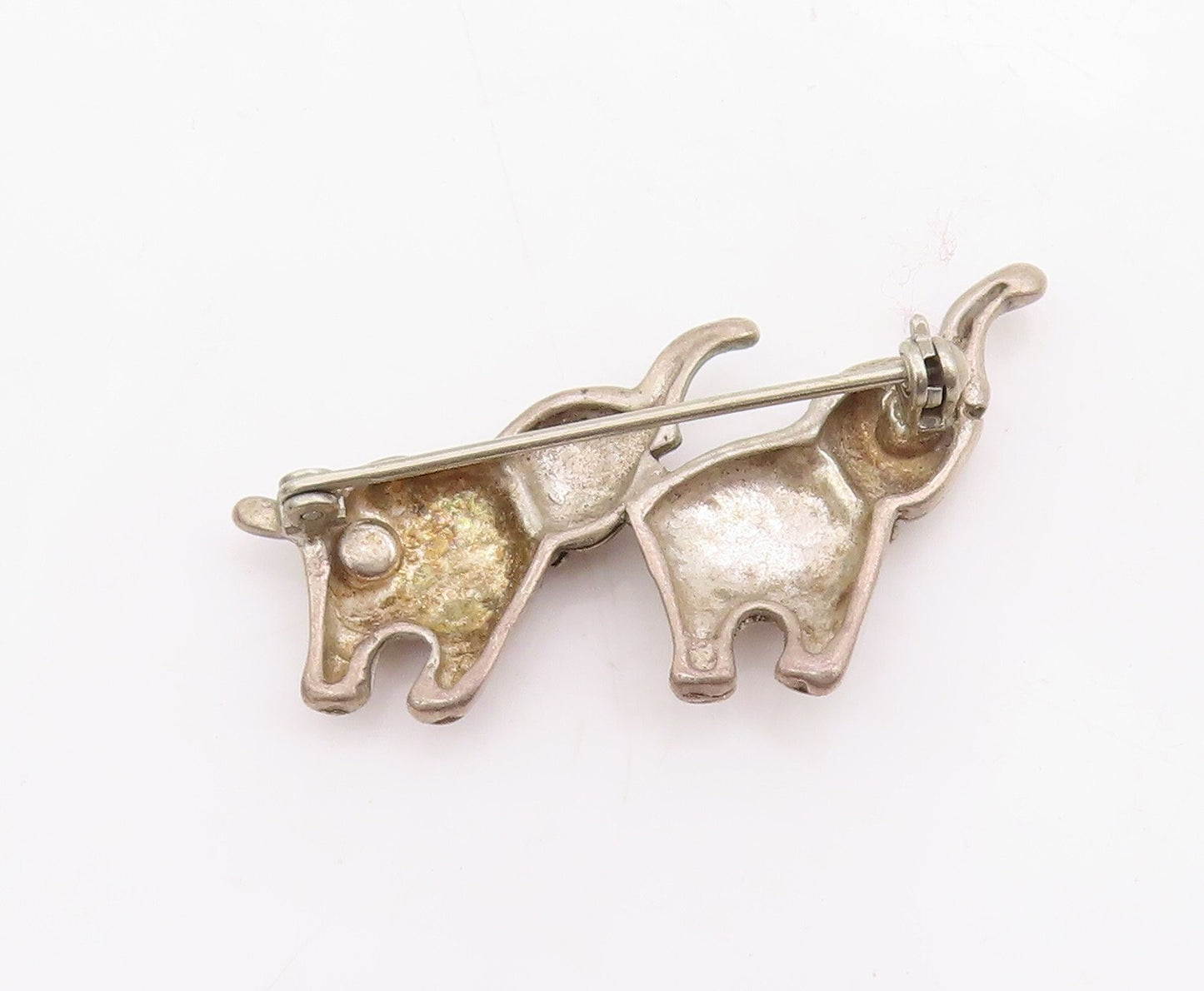 925 Sterling Silver Vintage Brooch Happy Mini Cutout Baby Elephants BP11477