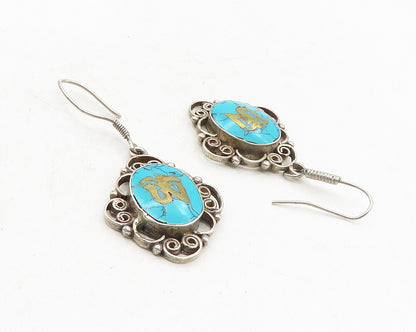 925 Sterling Silver  Vintage Turquoise Om Spiritual Symbol Earrings  EG5115