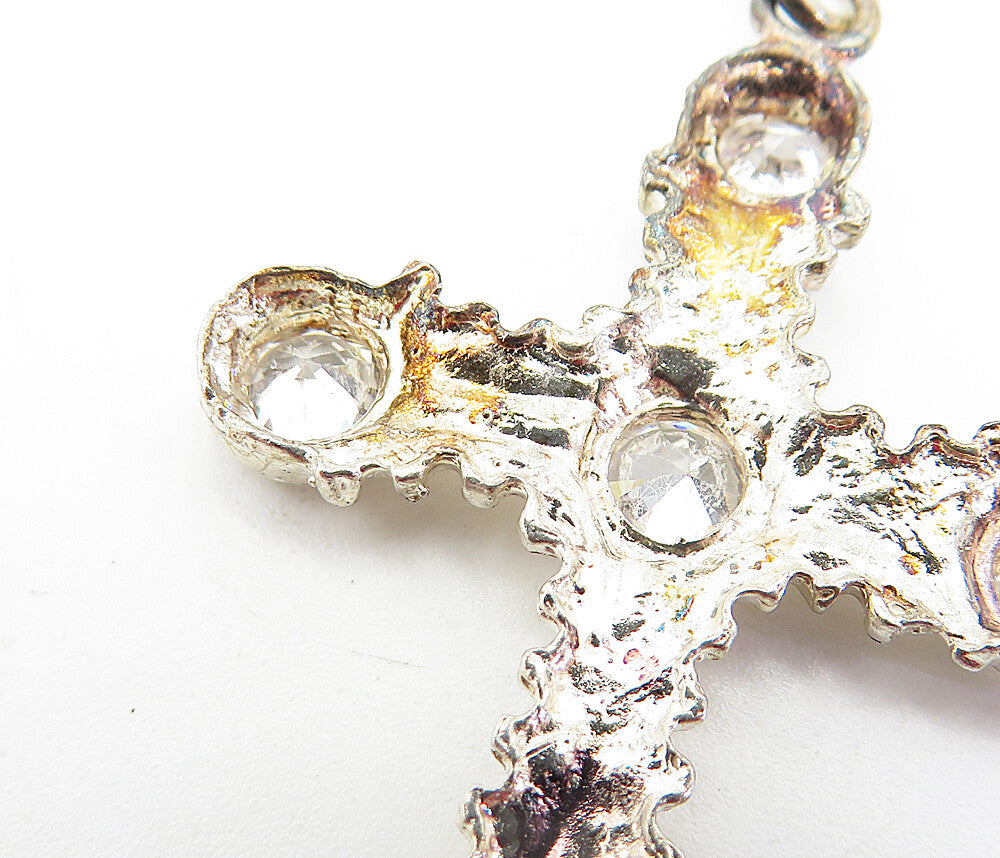 925 Sterling Silver Vintage Cubic Zirconia Religious Cross Pendant PT5199
