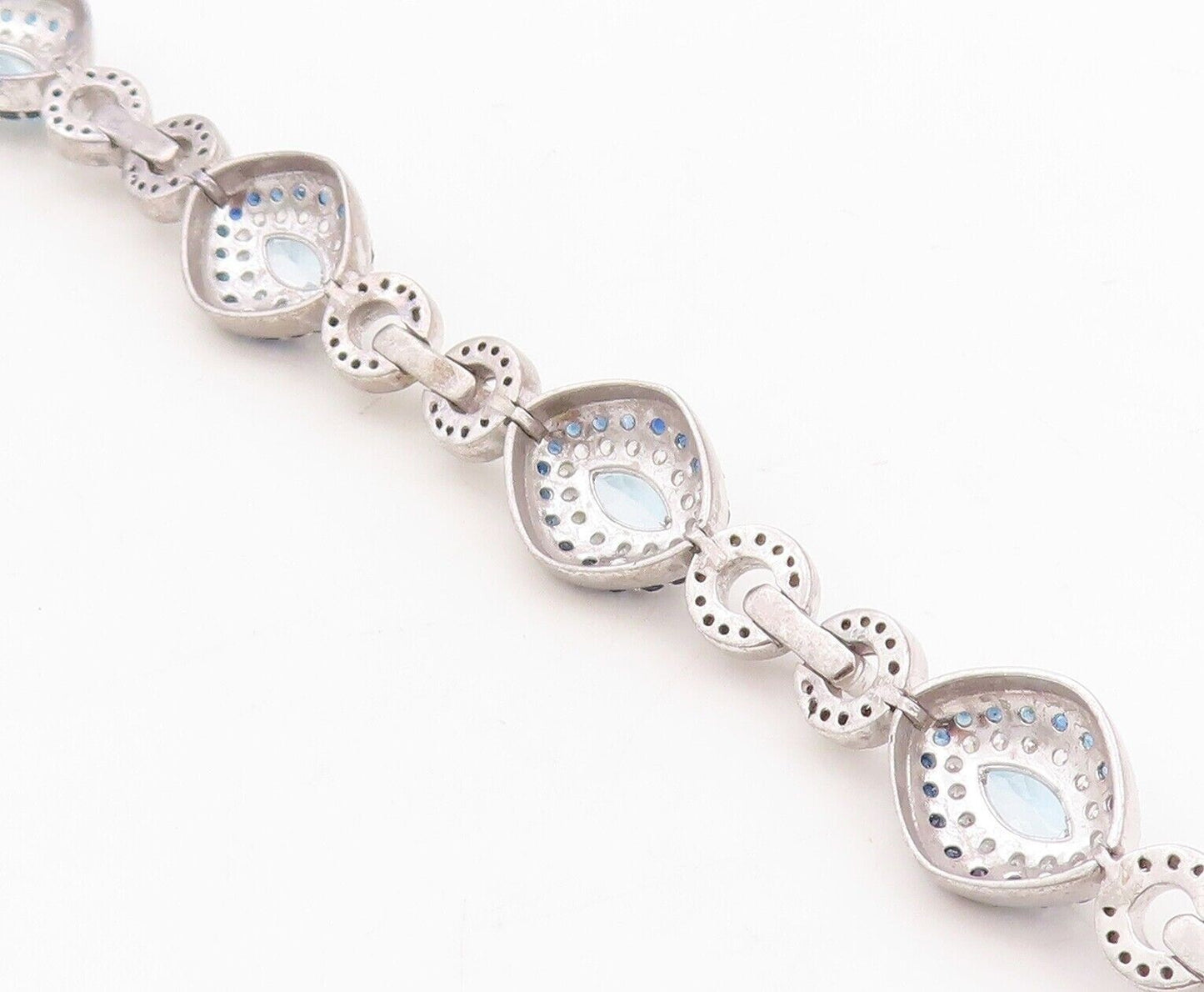 925 Sterling Silver Vintage Bracelet Marquise Cut Topaz Halo Sapphire CZ BT10767