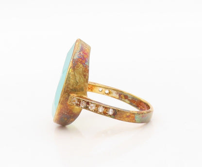 925 Sterling Silver Vintage Ring Gold Plated Drop Shape Gemstone  Sz 8  RG30390