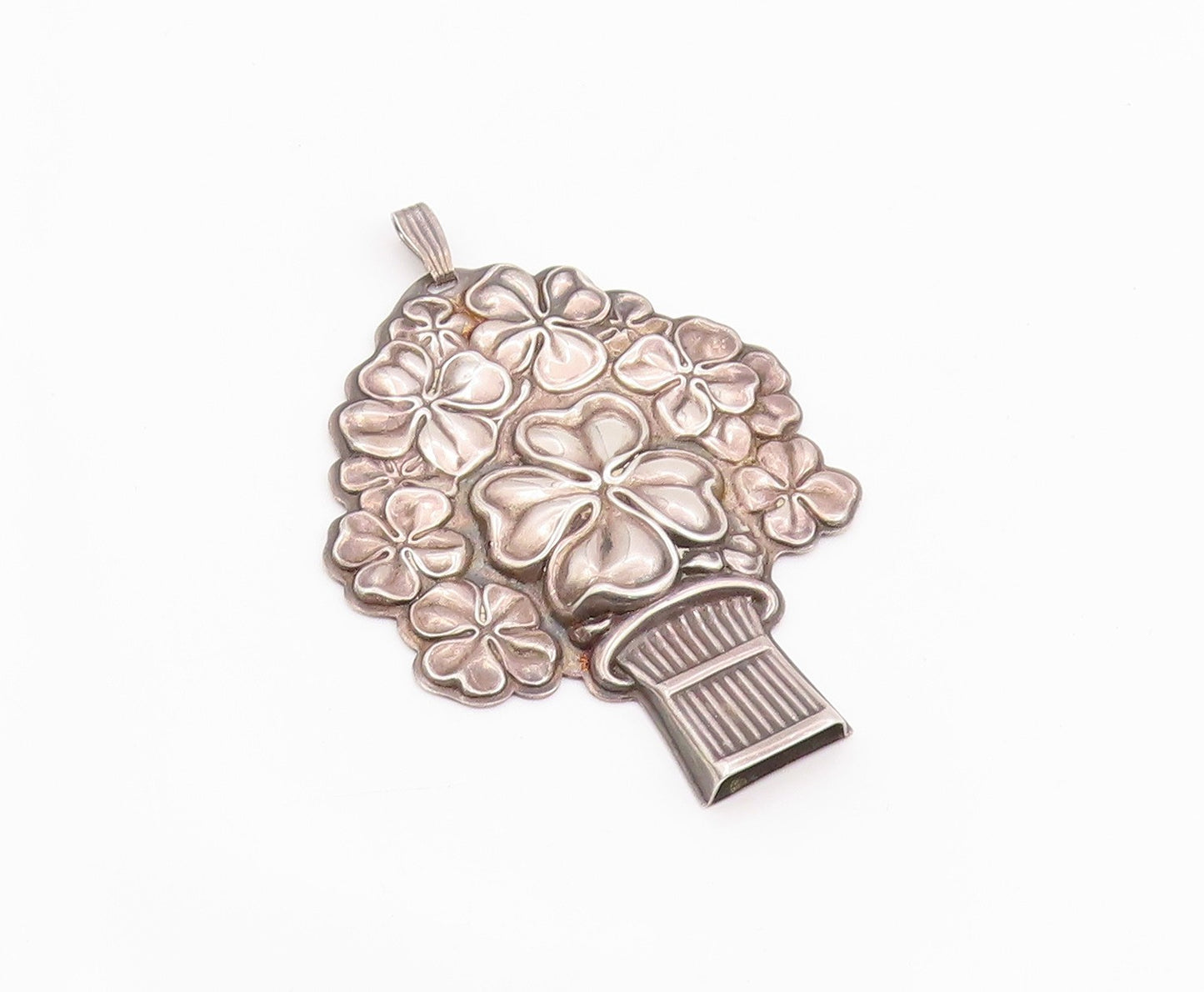 925 Sterling Silver Vintage Pendant REED & BARTON Lucky Clover Whistle  PT26018