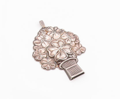 925 Sterling Silver Vintage Pendant REED & BARTON Lucky Clover Whistle  PT26018