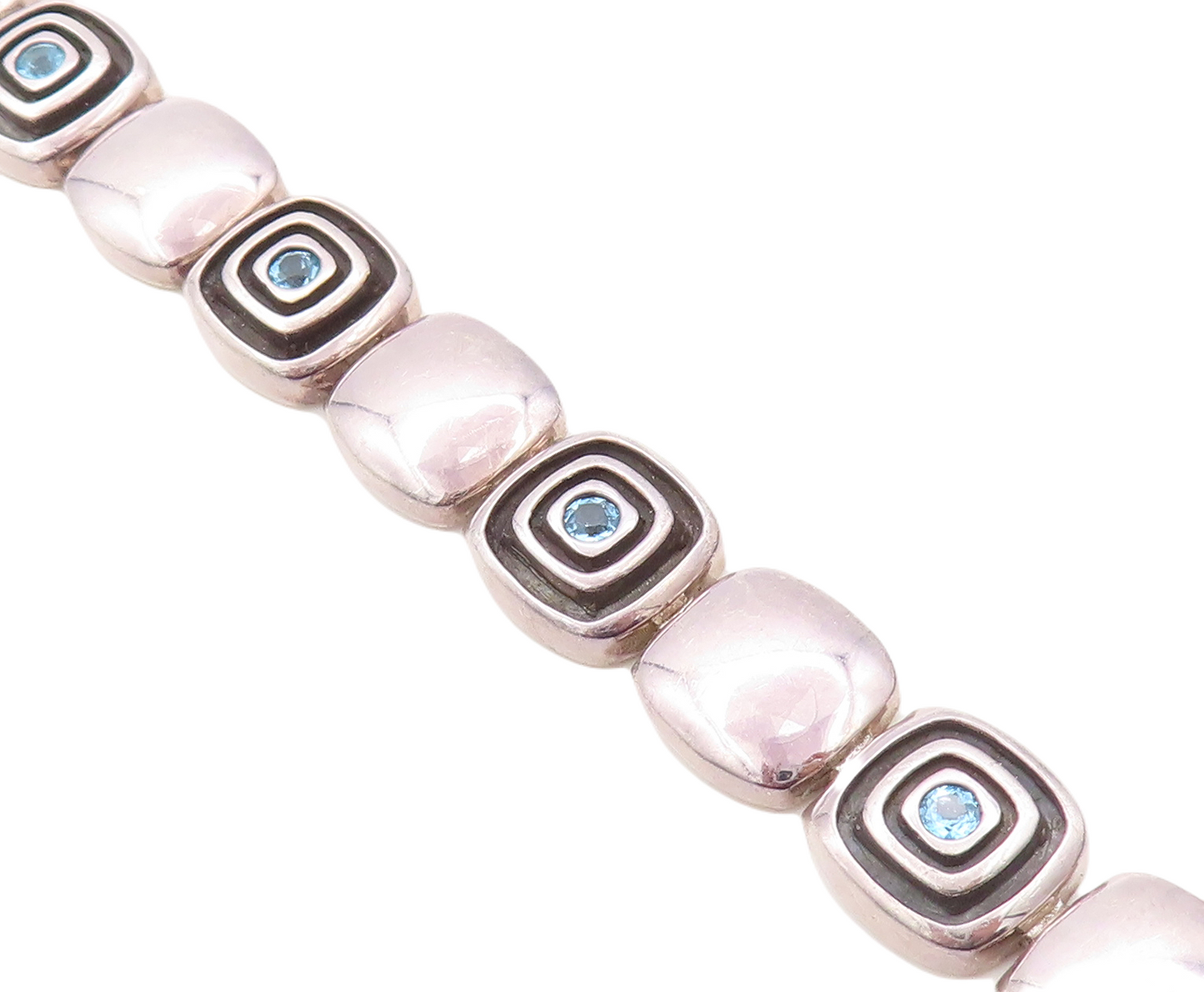925 Sterling Silver Vintage Bracelet Solid Square Cutout Blue Topaz  BT10890