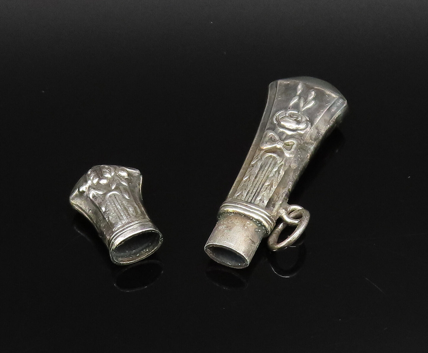 925 Silver  Vintage Carved Bow Tie Pointed Linear Pendant (OPENS)  PT21602