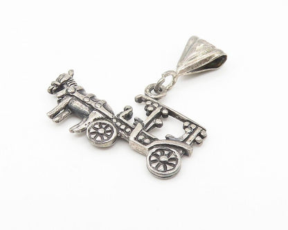 925 Sterling Silver  Vintage Old Fashioned Horse & Carriage Pendant  PT9143