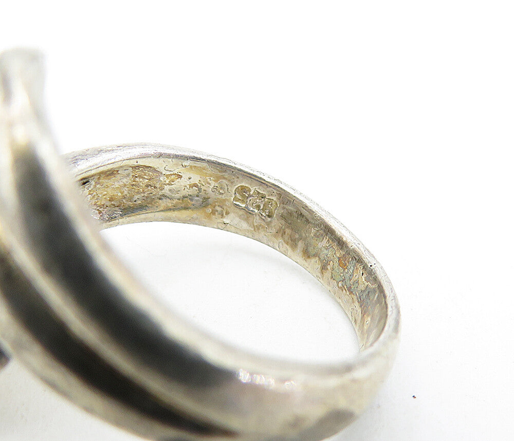 925 Sterling Silver  Vintage Dark Tone Fluted Bypass Band Ring Sz 6.5  RG5004
