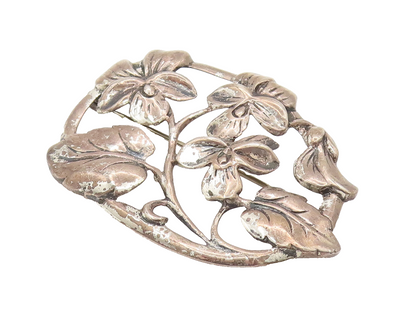 DANECRAFT 925 Silver  Vintage Fashion Flower Cutout Oval Brooch Pin  BP10176