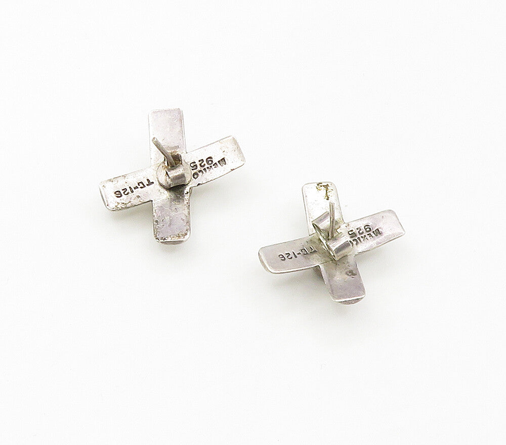 MEXICO 925 Silver  Vintage Cubic Zirconia Smooth Crossed Drop Earrings  EG8739