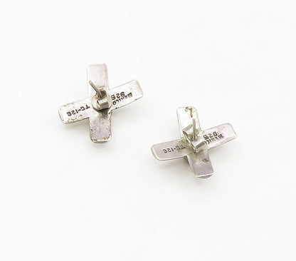 MEXICO 925 Silver  Vintage Cubic Zirconia Smooth Crossed Drop Earrings  EG8739