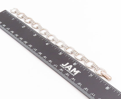 925 Sterling Silver Vintage Bracelet Round Cut CZ Elegant Open Link  BT11699