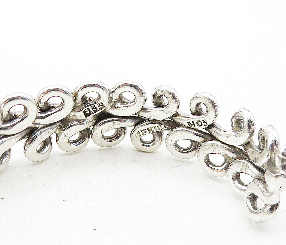 MEXICO 925 Sterling Silver  Shiny Polished Swirl Design Cuff Bracelet  BT1701