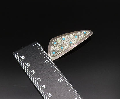 ISRAEL 925 Silver  Vintage Twisted Rope Spirals Turquoise Brooch Pin  BP9810