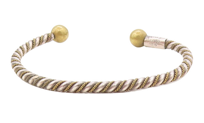 MEXICO 925 Sterling Silver Vintage 2 Tone Twist Ball End Cuff Bracelet BT2685
