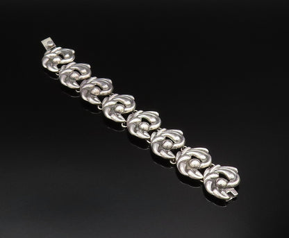 925 Sterling Silver Vintage Swirl Abstract With Bead Ball Link Bracelet BT9595