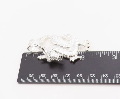 925 Sterling Silver Vintage Pendant Round CZ Textured Chinese Dragon  PT25425