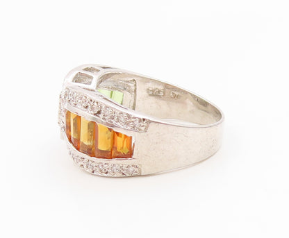 925 Sterling Silver Vintage Ring Citrine & Peridot Statement Band  Sz 8  RG36045