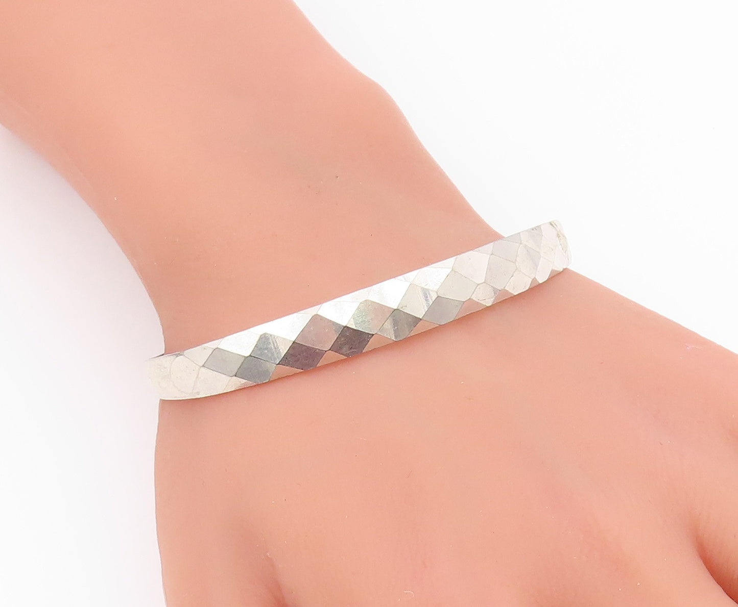 CHINESE 925 Silver  Vintage Diamond Pattern Hidden Message Bracelet  BT9363