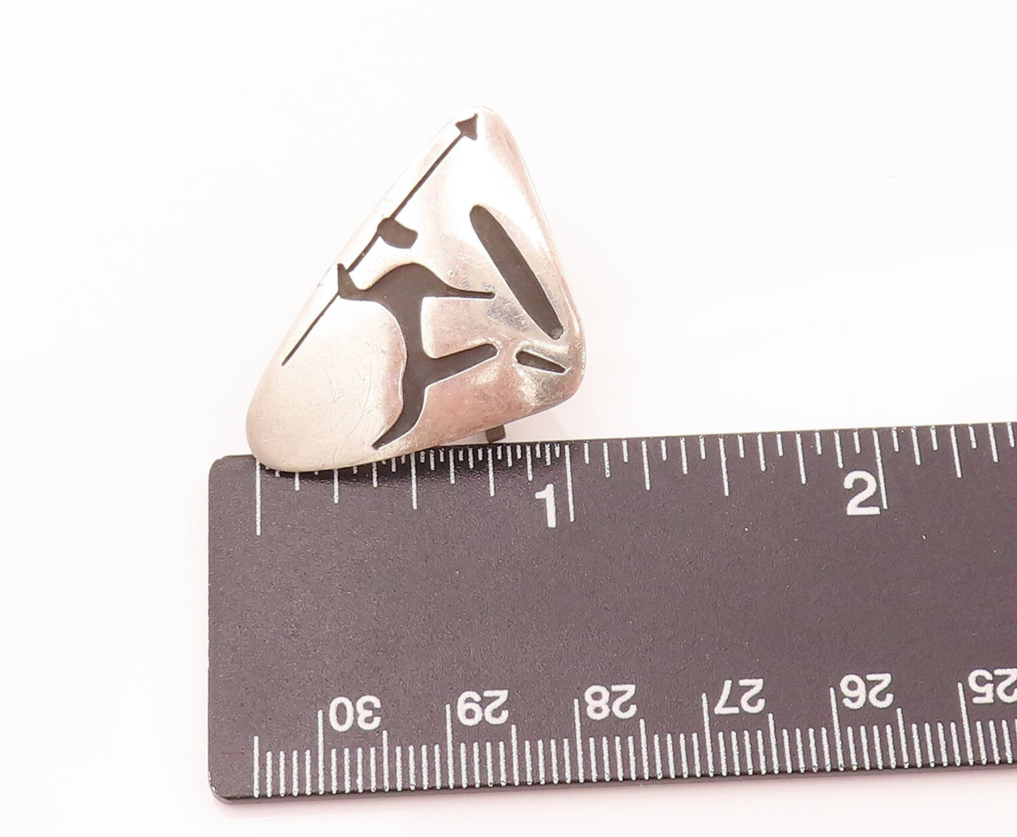 MEXICO 925 Silver  Vintage Modernist Wildlife Etched Triangle Earrings EG12471