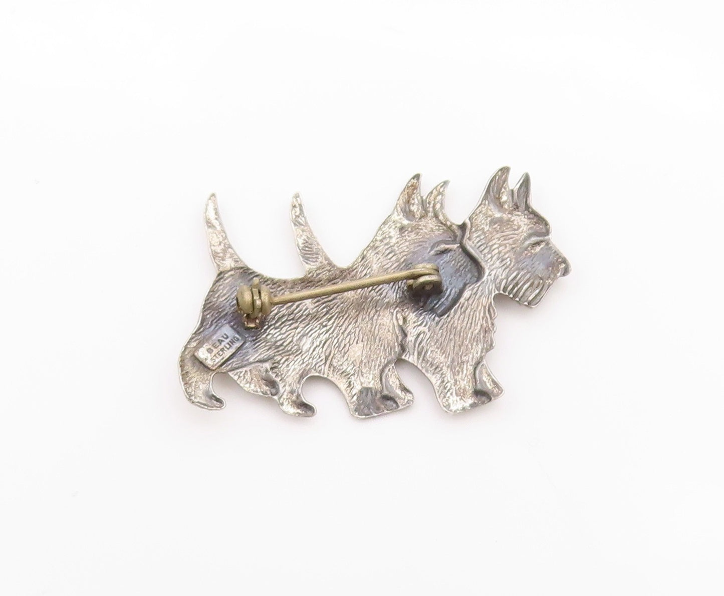 925 Sterling Silver Vintage Brooch BEAU Cutout Twin Scottie Dogs  BP11608