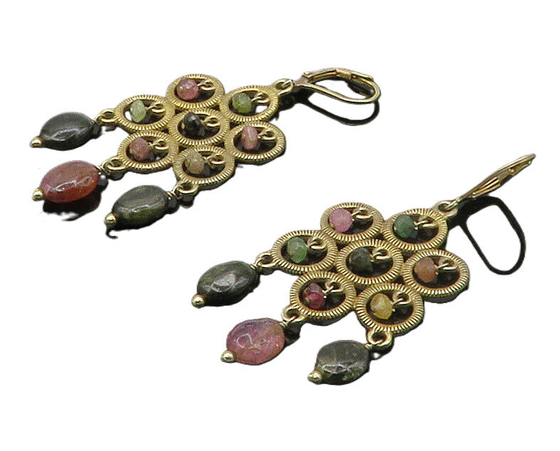 925 Sterling Silver  Quartz & Jasper Gold Plated Shiny Dangle Earrings  EG8572