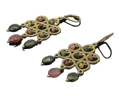925 Sterling Silver  Quartz & Jasper Gold Plated Shiny Dangle Earrings  EG8572
