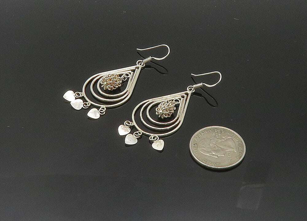 925 Sterling Silver  Vintage Shiny Open Tear Drop Dangle Earrings  EG10121