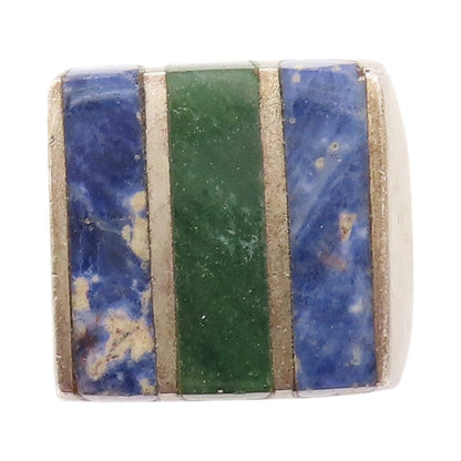 925 Sterling Silver Vintage Ring MEXICO 2 Tone Turquoise Inlay  Sz 9  RG32828