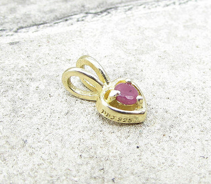 Gold Over 925 Sterling Silver Ruby Love Heart Slider Pendant PT1184