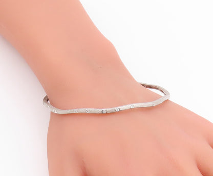 925 Sterling Silver Vintage Bracelet CZ Minimalist Elegant Wavy Bangle  BT11856