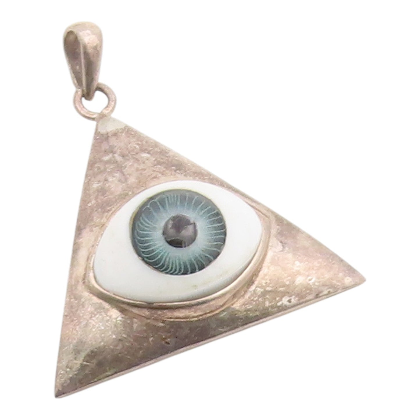 925 Sterling Silver Vintage Pendant Evil Eye Geometric Triangle Charm  PT26134