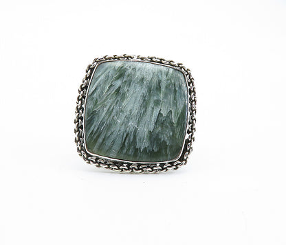 925 Sterling Silver  Gemstone Chain Link Square Cocktail Ring Sz 9  RG8182