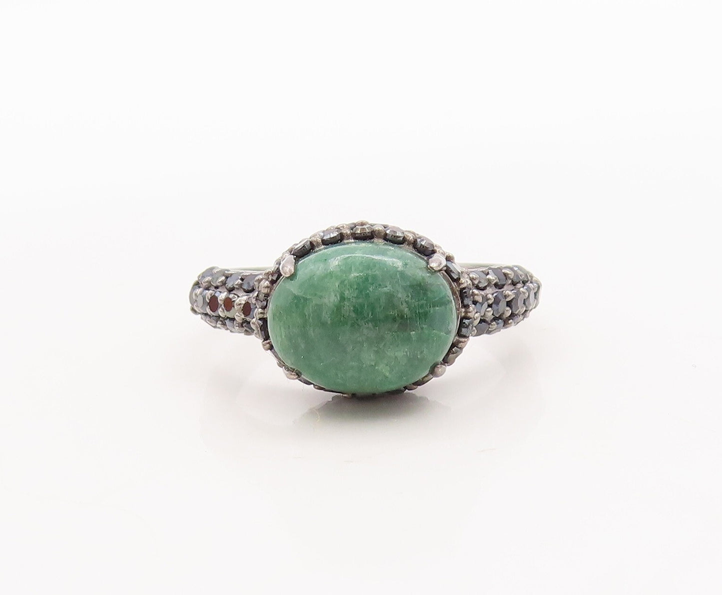 925 Sterling Silver Vintage Ring Cabochon Green Gemstone Spinel  Sz 7  RG29446