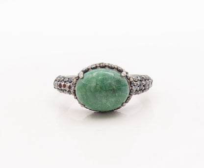 925 Sterling Silver Vintage Ring Cabochon Green Gemstone Spinel  Sz 7  RG29446