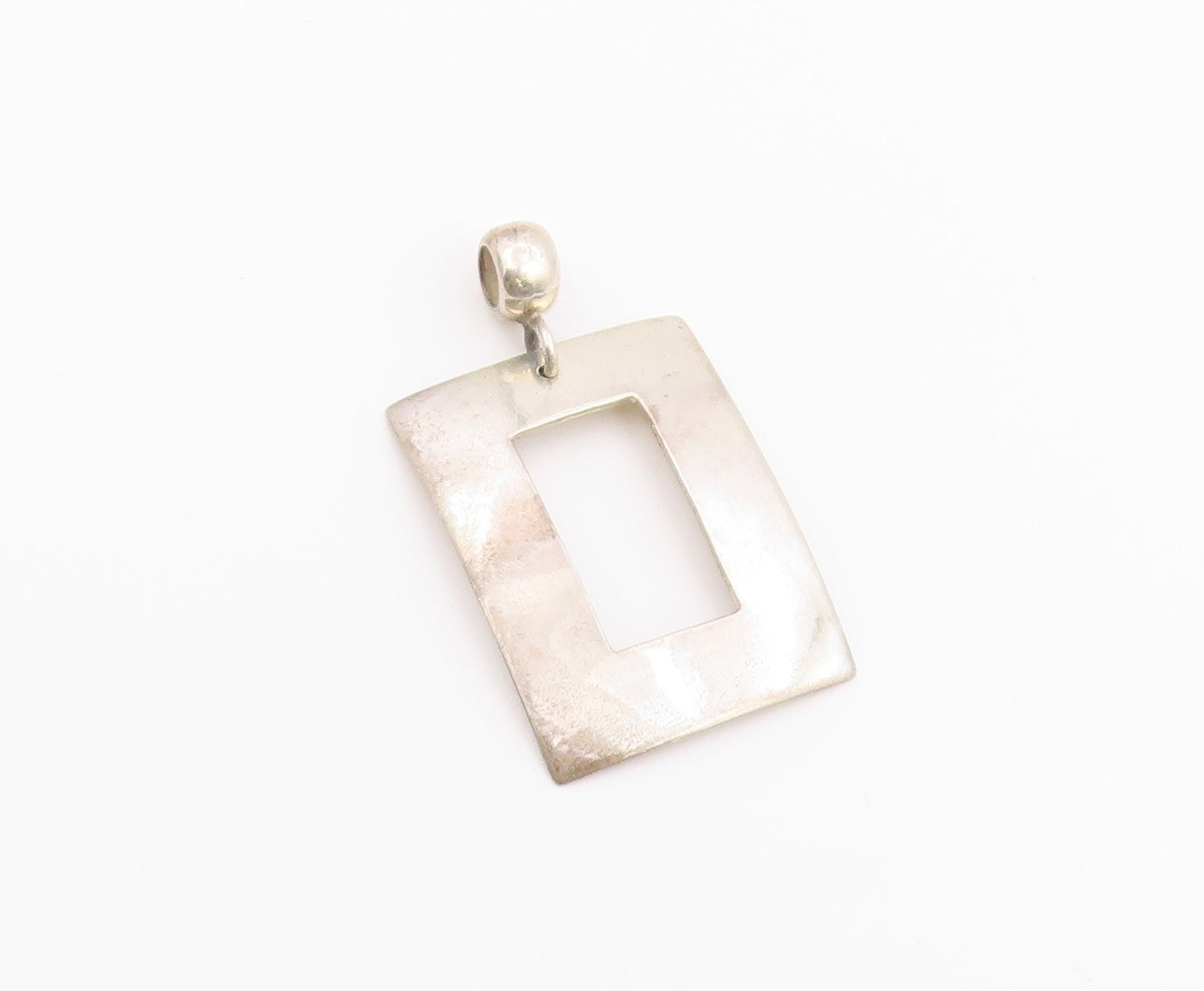 925 Sterling Silver Vintage Pendant ATI MEXICO Modernist Open Rectangle  PT26381