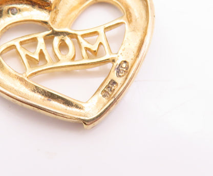 925 Sterling Silver Vintage Pendant Cutout CZ Beaded Heart Carved MOM  PT23066