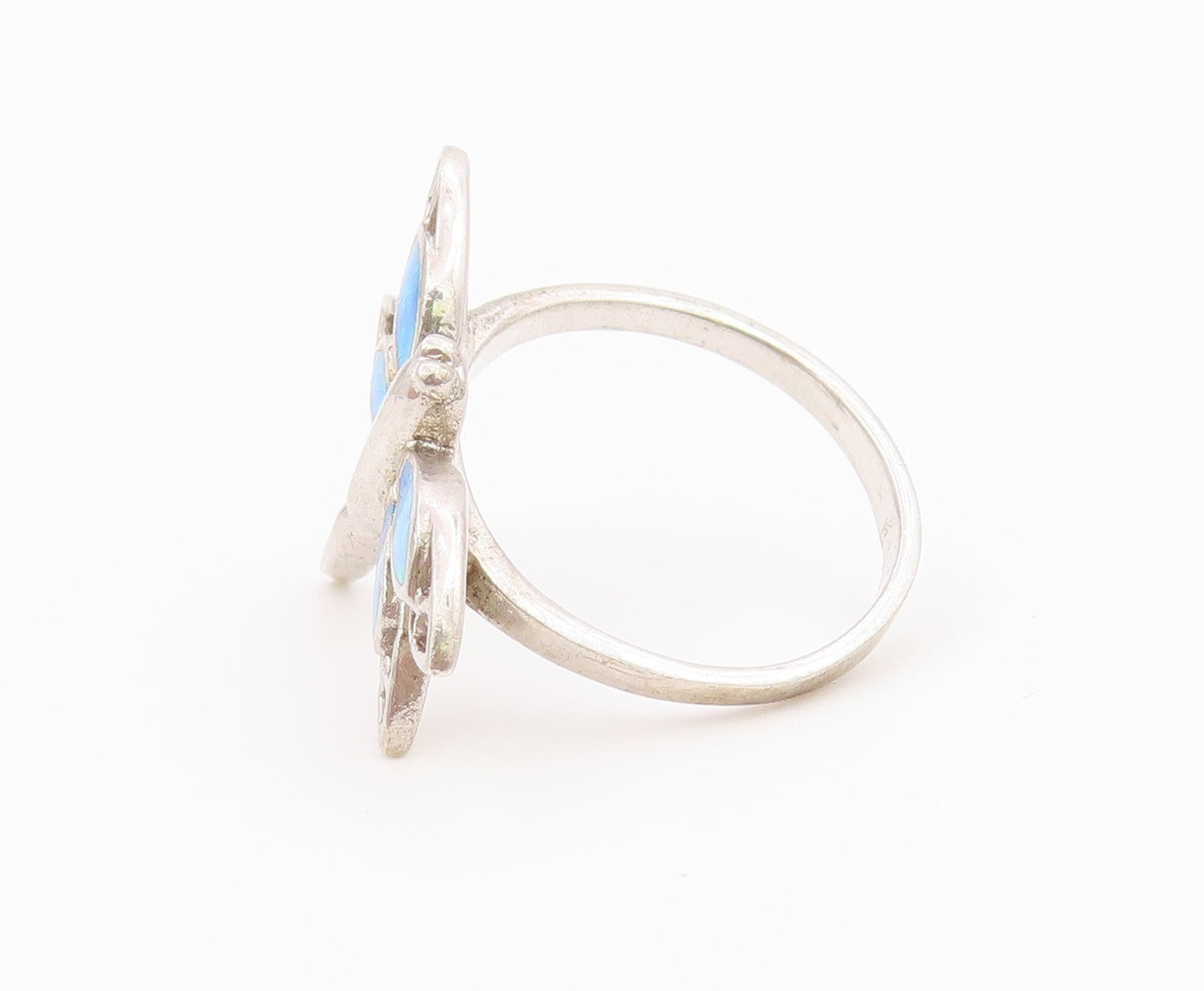 925 Sterling Silver Vintage Ring Fire Opal Inlay Dragonfly Band  Sz 7  RG36422