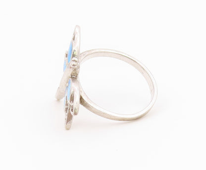 925 Sterling Silver Vintage Ring Fire Opal Inlay Dragonfly Band  Sz 7  RG36422