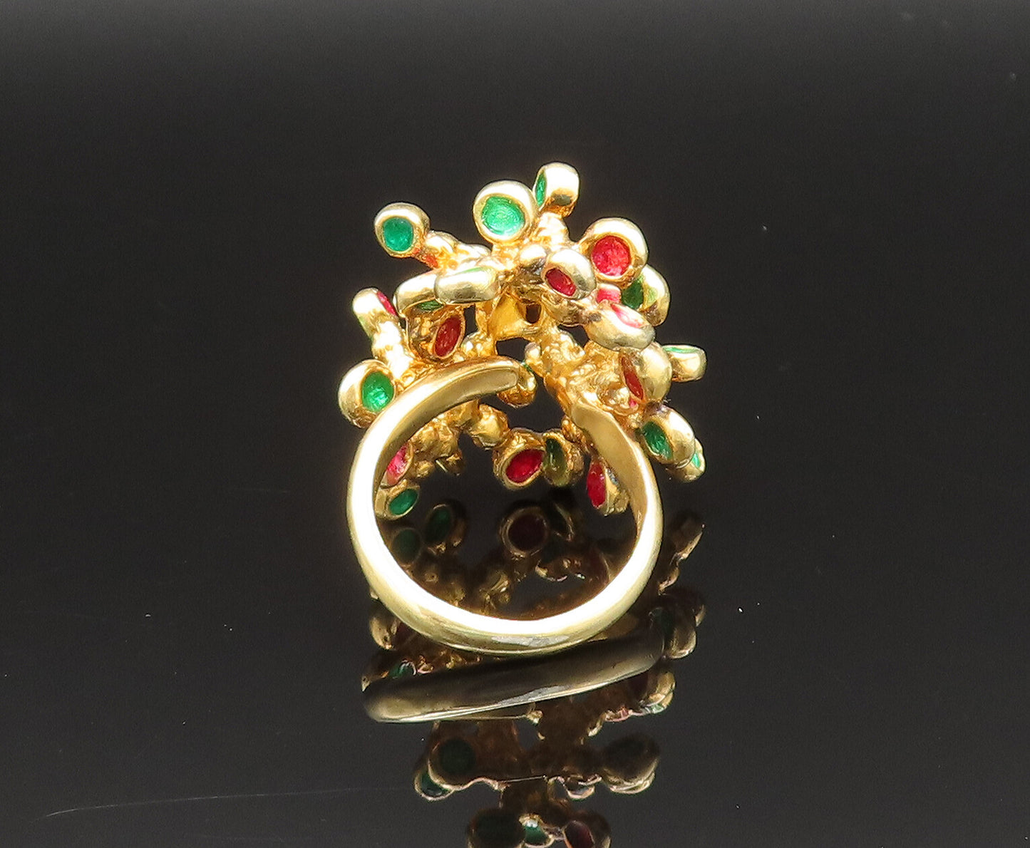 925 Sterling Silver  Vintage Gold Plated Enamel Cluster Ring Sz 9.5  RG25544