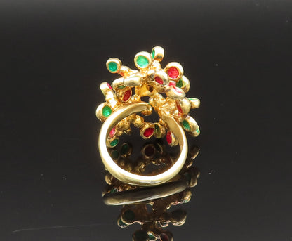 925 Sterling Silver  Vintage Gold Plated Enamel Cluster Ring Sz 9.5  RG25544