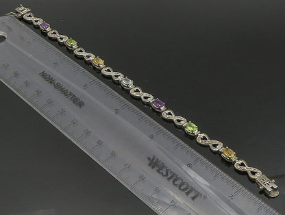 925 Silver  Vintage Citrine Peridot Amethyst & Topaz Infinity Bracelet  BT9440