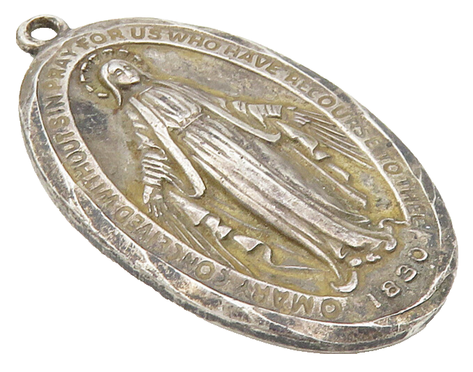 925 Sterling Silver  Vintage Antique Virgin Mary Religious Pendant  PT7982