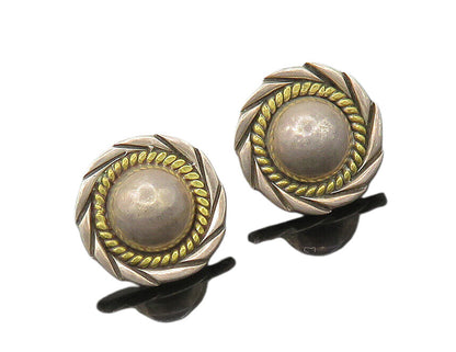 MEXICO 925 Sterling Silver  Vintage Two Tone Twist Dome Drop Earrings  EG10522