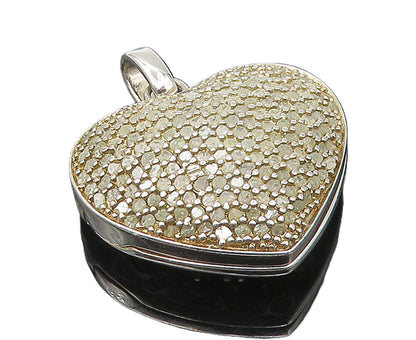 925 Silver  Vintage Genuine Diamonds Love Heart Locket Pendant (OPENS)  PT8316